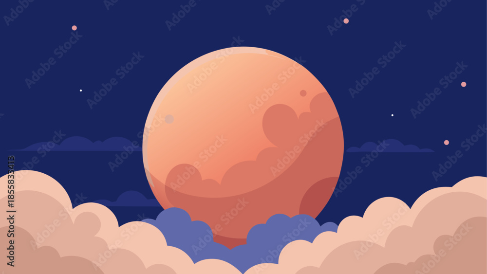 Fototapeta premium Red planet ascending through clouds