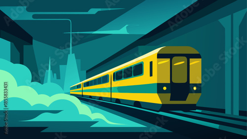 Modern train traveling through snowy mountains