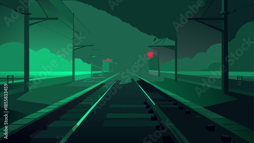 Train tracks at night