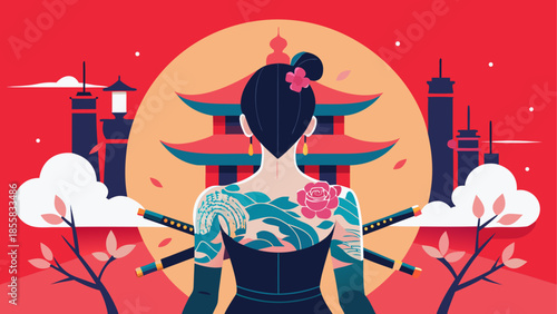 Geisha in traditional japanese garden