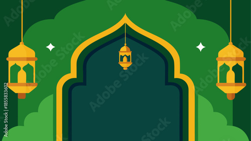 Elegant mosque entrance with hanging lanterns