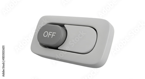 Close up of a gray and white toggle switch in the off position isolated on transparent background