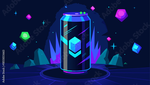 Futuristic energy drink can in space