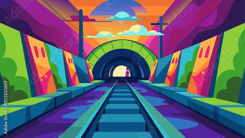 Vibrant tunnel entrance at sunset