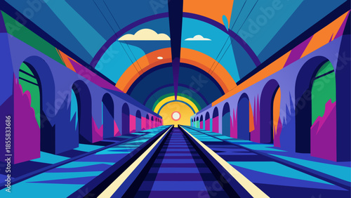 Colorful tunnel with arches