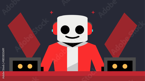 Robot dj performing at night club