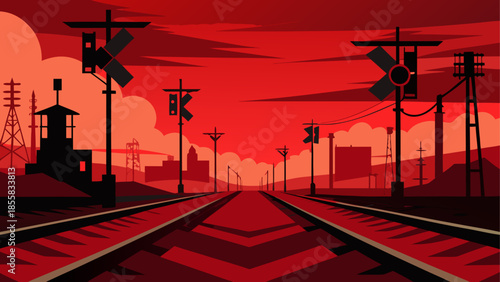 Railroad crossing at sunset