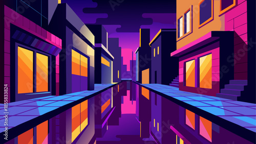 Vibrant urban alleyway at sunset