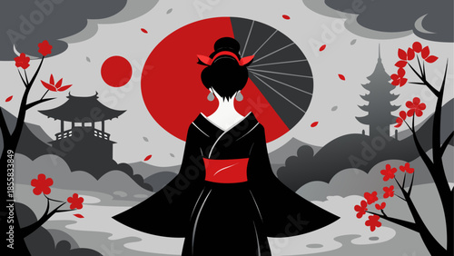 Traditional japanese woman with parasol