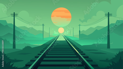 Sunset over railroad tracks