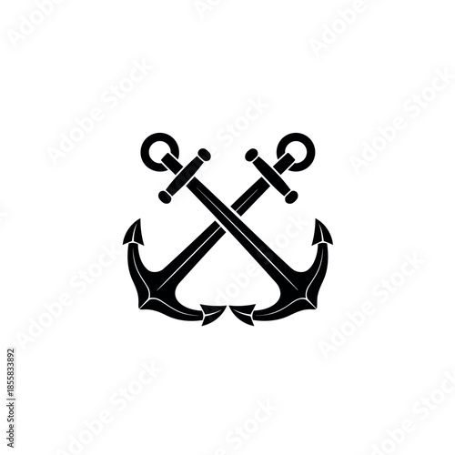Two Crossed Anchors Stencil Icon Vector