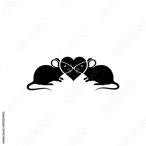 Two Mice with Noses Touching Stencil Vector