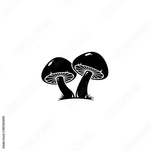 Two Mushrooms Growing Side by Side Stencil Vector