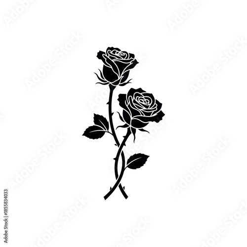 Two Roses with Intertwined Stems Stencil Vector
