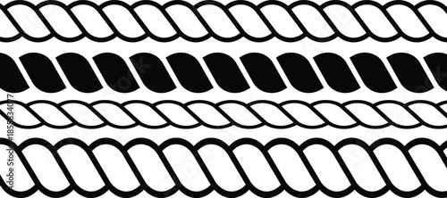 straight outline rope border pattern. Rope brush pattern. Thread pattern seamless. seamless hemp cord line collection on Transparent background
