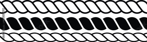 straight outline rope border pattern. Rope brush pattern. Thread pattern seamless. seamless hemp cord line collection on Transparent background
