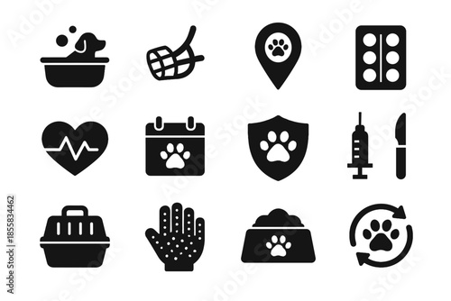 Background muzzle handle wellness icon care pet vector equal carrier set paws