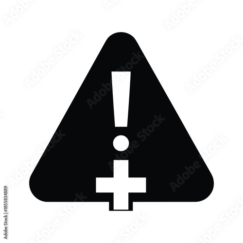 Caution sign with exclamation mark and cross symbol