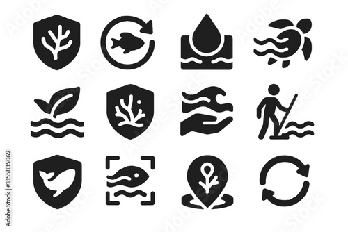 Vector sterile scan no water identical icon ocean cleaning protect set gradients