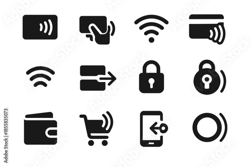 Set block tap payment nfc icon contactless no squares tile alignment icons