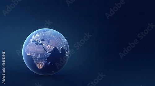 Detailed View of Earth with Glowing City Lights Representing Global Connectivity and Technology Advancement in a Dark Blue Background