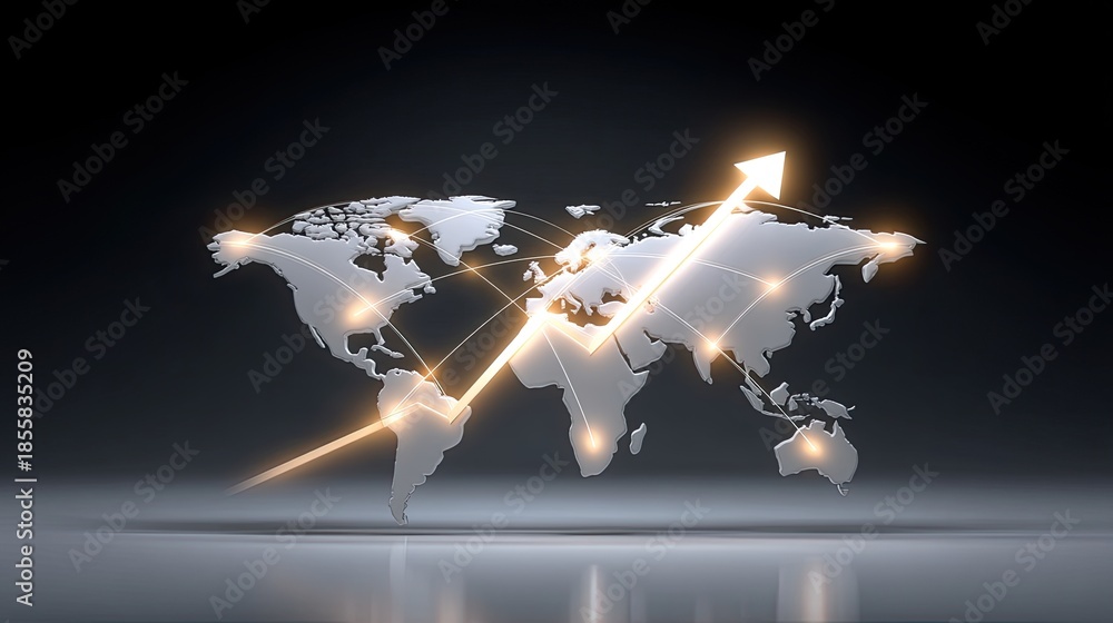 custom made wallpaper toronto digitalGlobal business growth concept with illuminated world map and upward arrow against dark background showing progress and connectivity in international markets