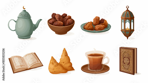 Traditional Middle Eastern Items with Tea, Dates, and Lantern