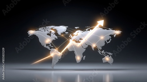Wallpaper Mural Global business growth concept with illuminated world map and upward arrow against dark background showing progress and connectivity in international markets Torontodigital.ca