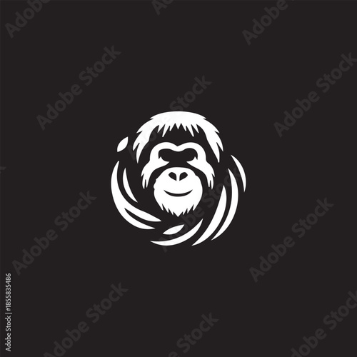 Stylized orangutan head surrounded by abstract lines on black background