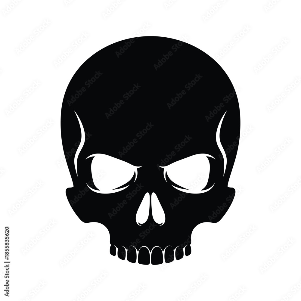 Obraz premium Menacing black skull icon on white background