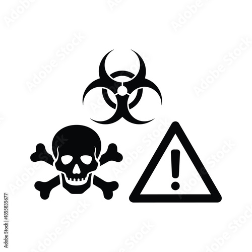 Danger warning sign with skull and biohazard symbol