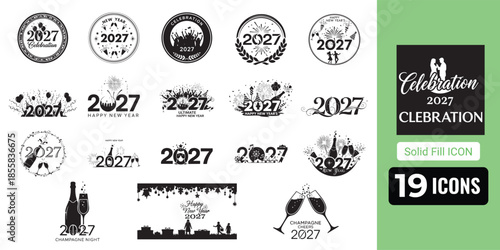Celebrate with modern 2027 New Year icons and labels