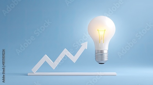 Growth and Innovation Concept with Light Bulb and Rising Graph for Business Success and Ideas in Minimalistic Design on Blue Background