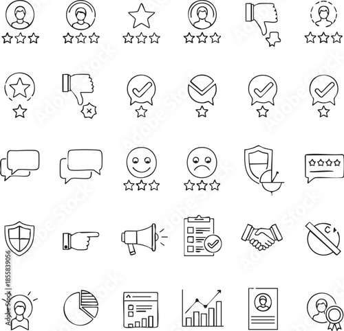 quality review icons, client satisfaction, Outline icon collection, line icons related to customer experience, feedback.
