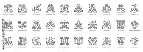 Teamwork Collaboration Continuous icon collection line style. containing Collaboration, Continuous, Team Meeting, Teamwork, Group Discussion, Collaborative Work