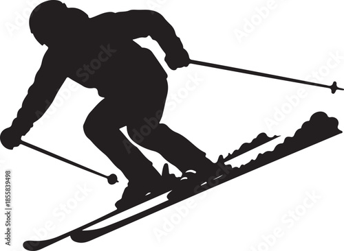 Dynamic Skier Silhouette on Snow Slope - Winter Sports Illustration