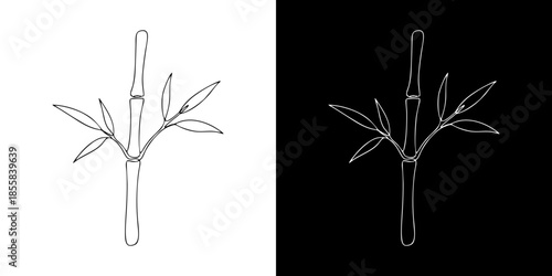 Minimalist Line Art of Bamboo Stalk with Leaves, Available in Black and White Versions
