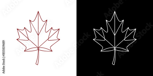 Stylized Maple Leaf Contour Graphics Clean Vector Outlines in Contrasting Colors, Symbolizing Nature's Beauty and Canadian Heritage