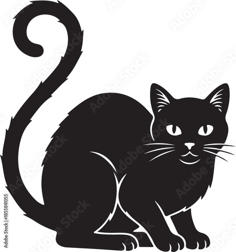 Black Cat Silhouette Vector Icon. Simple Graphic Illustration of Sitting Feline.