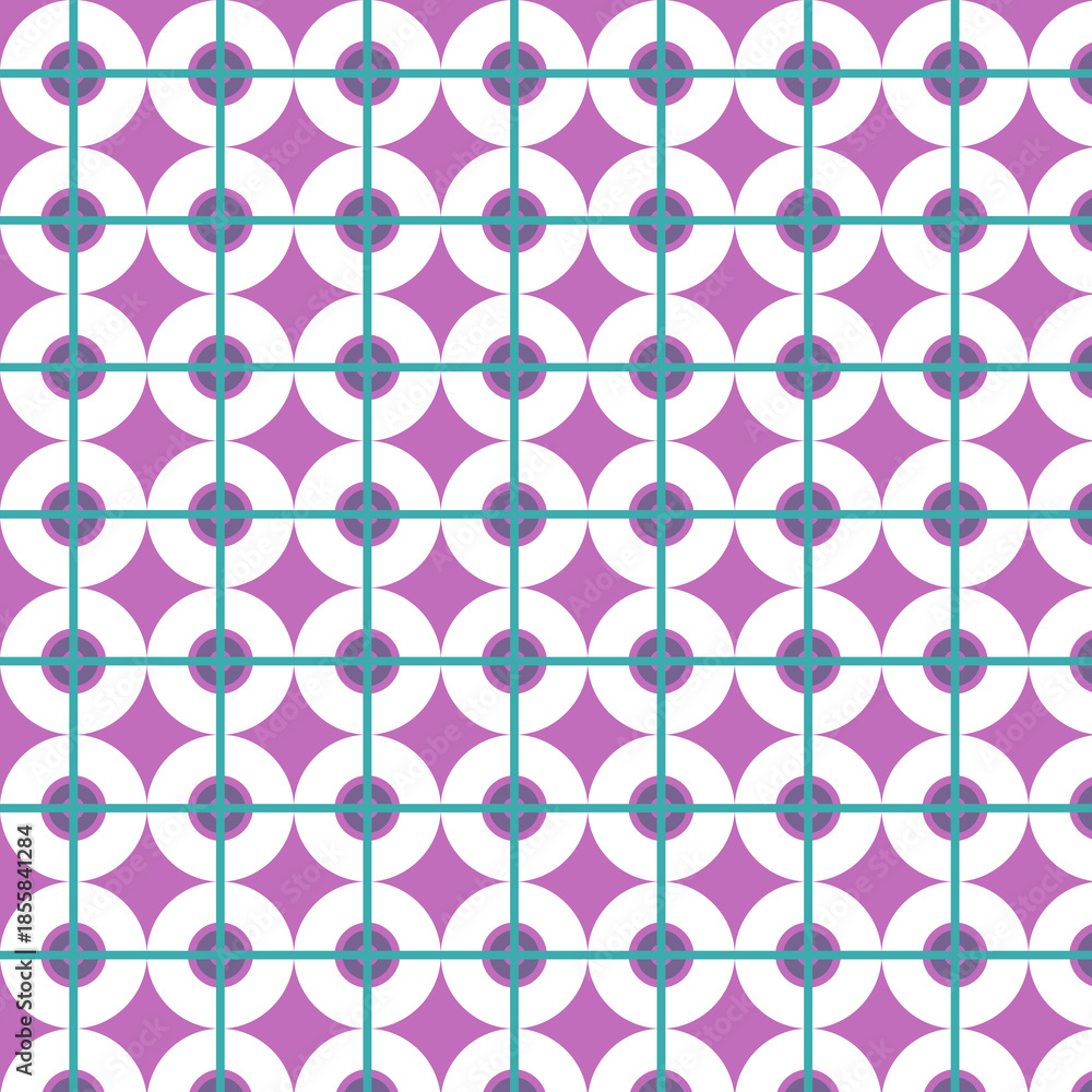 Fototapeta premium Seamless Retro Geometric Circle Grid Pattern in Pink White and Teal