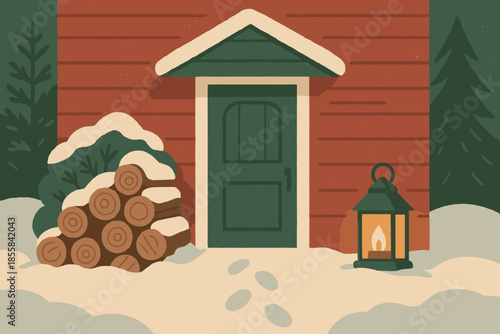 Textured shading vector glowing no footprints cozy pine to winter porch icon