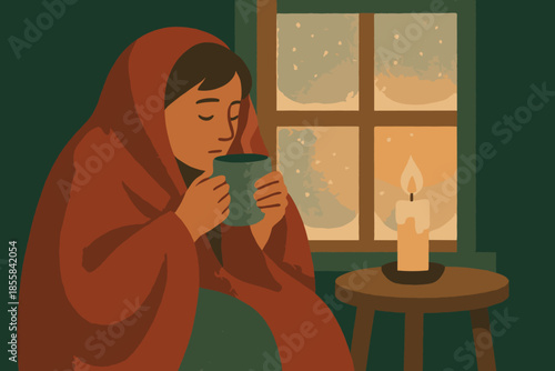 Cozy color glowing winter icon vector textured soft emojis retreat characters no