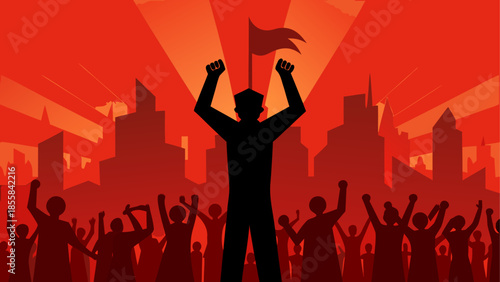 Protesters rally in cityscape