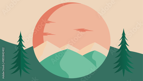 Sunset over mountain landscape