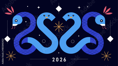 Three snakes forming a symbol with stars