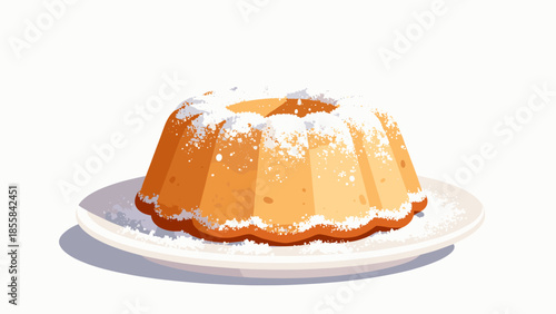 Bundt cake with powdered sugar on a white plate  