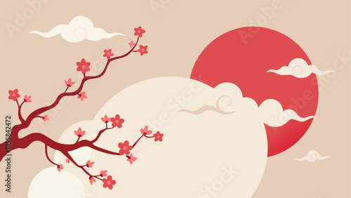 Cherry blossoms and rising sun