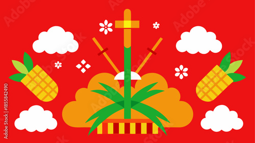 Vibrant agricultural symbol with sword and corn