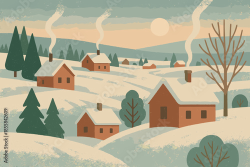 Vector bubbles muted numbers icon village taupe trails snowy no textured sunrise