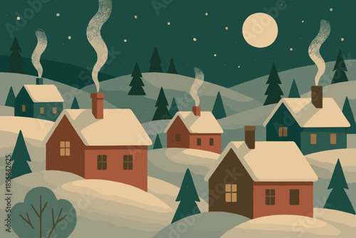 Tone color icon vector nightscape speech emojis snowy village no winter smoke